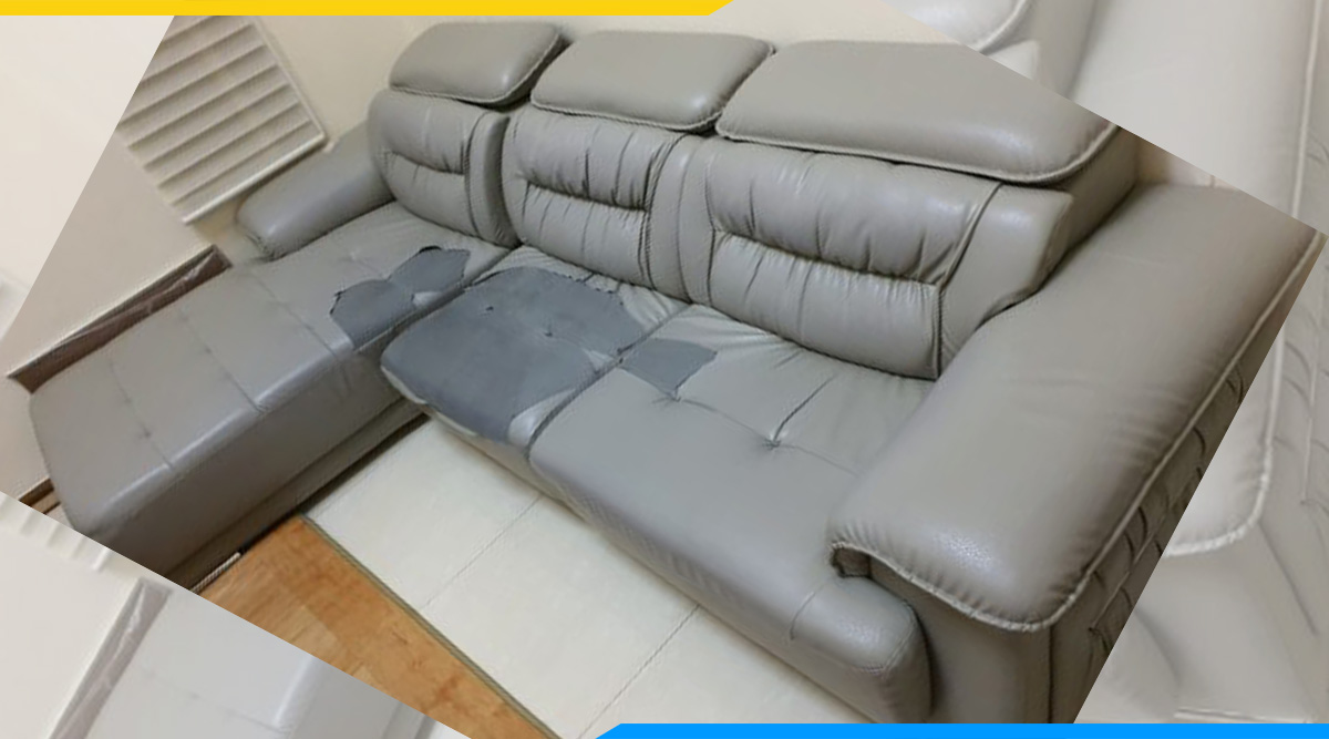 Hình ảnh bộ ghế sofa góc bị hư hỏng do vệ sinh, bảo quản không đúng cách