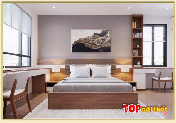 Hình ảnh Giường ngủ đẹp bằng gỗ liền tủ đầu giường GNTop-0232