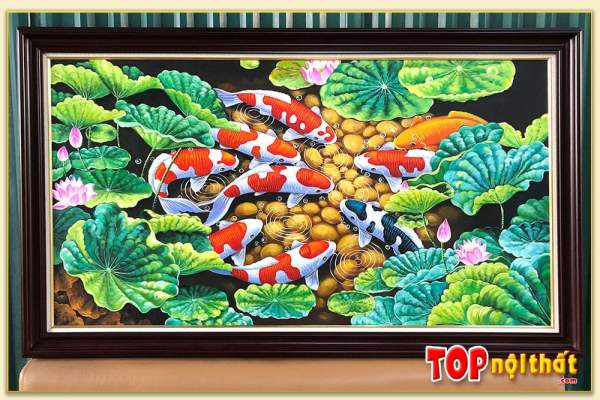 Hình ảnh Mẫu tranh vẽ sơn dầu cá chép hoa sen cửu ngư TraSdTop-0527