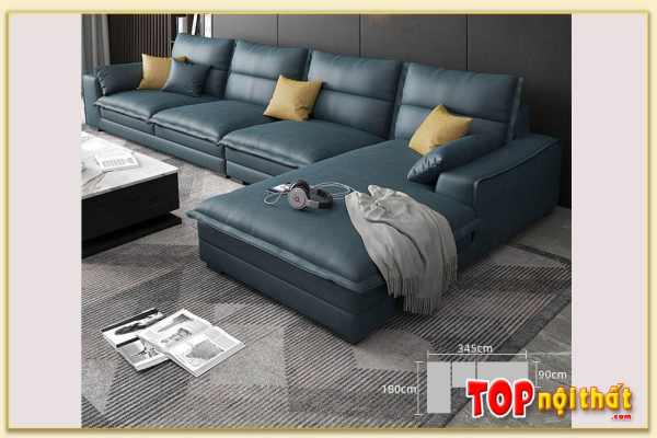Ghế sofa da góc chữ L màu xanh đẹp SofTop-0706