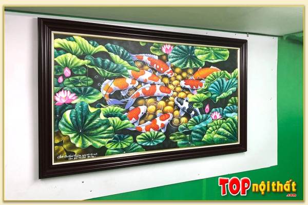 Hình ảnh Tranh sơn dầu cá chép hoa sen làm quà tặng ý nghĩa TraSdTop-0527
