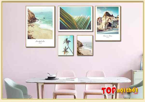 Tranh Canvas 5 tấm cảnh du lịch biển treo phòng ăn TraTop-3509