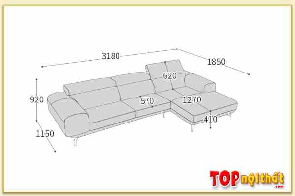 Hình ảnh Kích thước chi tiết sofa da chữ L SofTop-0862