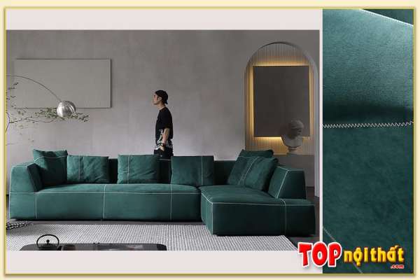 Hình ảnh Mẫu ghế sofa góc bọc nỉ màu xanh SofTop-0612