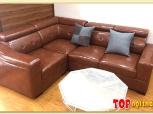 Mẫu sofa da góc đẹp dáng tay cao rút khuy lưng SofTop-0041