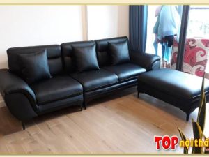 Hình ảnh Mẫu sofa văng da đẹp sang trọng có đôn lớn đi kèm SofTop-0278