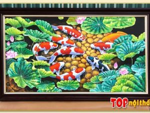 Hình ảnh Mẫu tranh vẽ sơn dầu cá chép hoa sen cửu ngư TraSdTop-0527